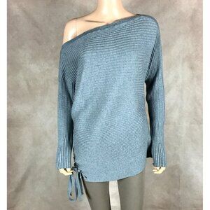 Designers Remix One-Shoulder Gray Ribbed Sweater Size Small